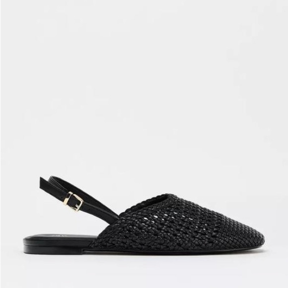 ZARA Woven Slingback Flats 9 Black NWT